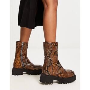 Free People Madison Leather Platform Loafer Boots in Golden Snake Size 7.5